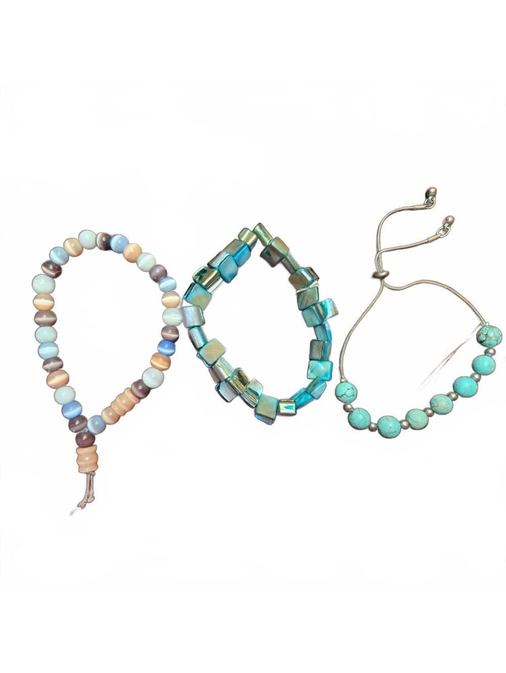 Set of Three Beaded Bracelets in Earth and Blue Tones